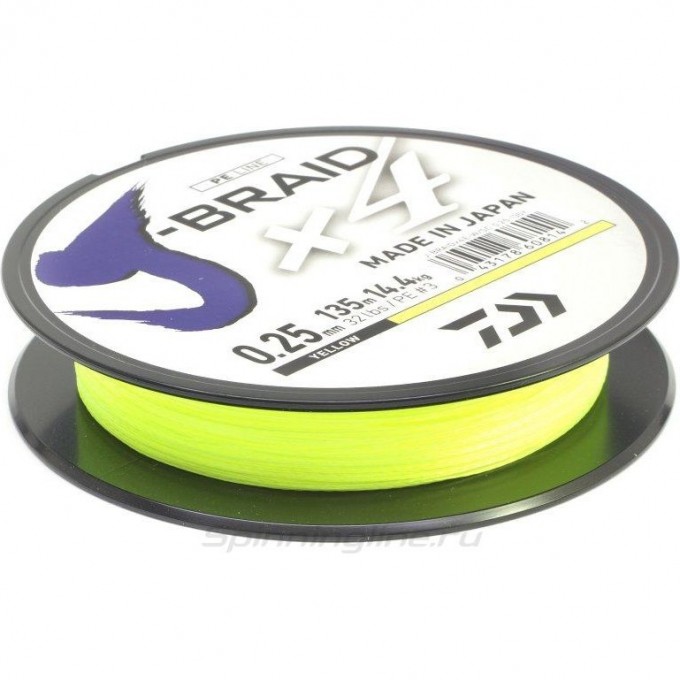 Шнур DAIWA J-Braid X4E-W/SC 0,15мм 135м желтый 12740-015 Шнур DAIWA J-Braid X4E-W/SC 0,15мм 135м желтый 12740-015