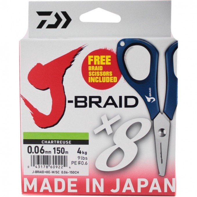 Шнур DAIWA J-Braid X8E-W/SC 0,06мм 150м chartreuse + ножницы 40002939 Шнур DAIWA J-Braid X8E-W/SC 0,06мм 150м chartreuse + ножницы 40002939