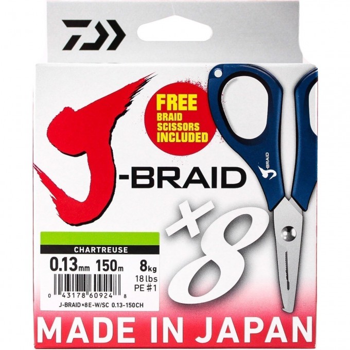 Шнур DAIWA J-Braid X8E-W/SC 0,13мм 150м chartreuse + ножницы 40002941 Шнур DAIWA J-Braid X8E-W/SC 0,13мм 150м chartreuse + ножницы 40002941